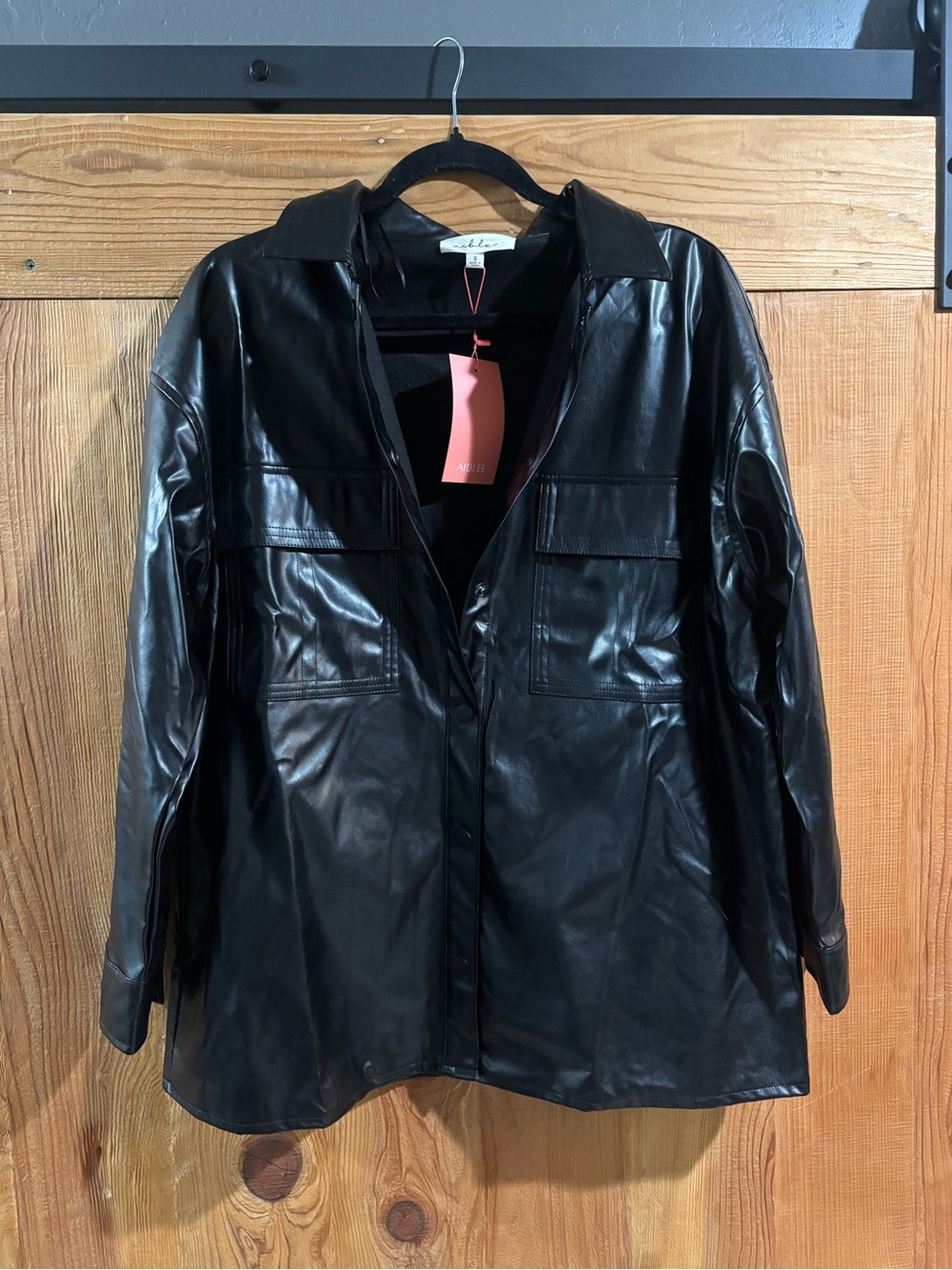 Black Faux Leather Longline Jacket - Women